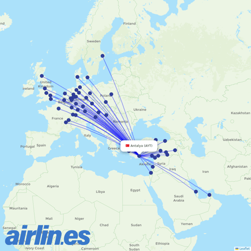 SunExpress at AYT route map