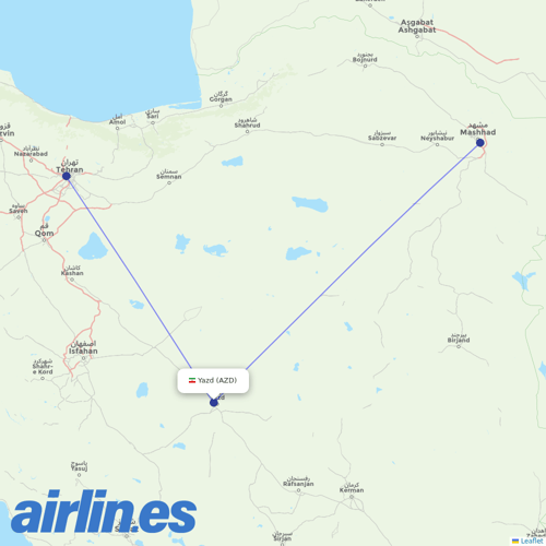 Iran Aseman Airlines at AZD route map