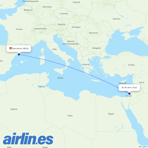 Arkia Israeli Airlines at BCN route map