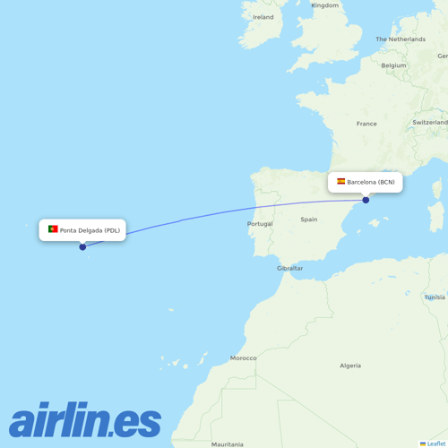 Azores Airlines at BCN route map