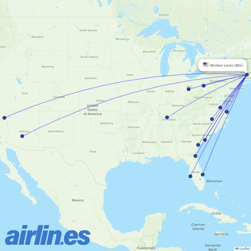 Breeze Airways at BDL route map