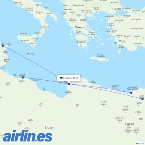 Afriqiyah Airways at BEN route map