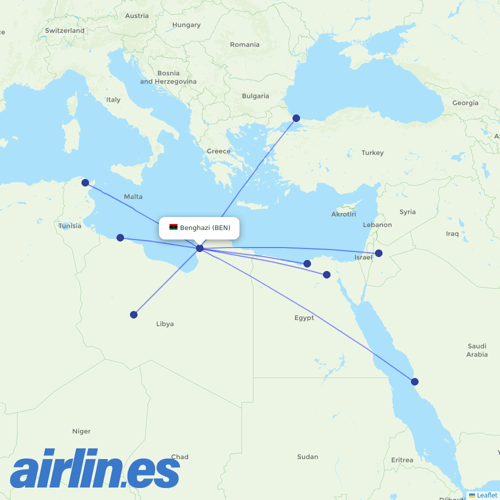 Libyan Airlines at BEN route map