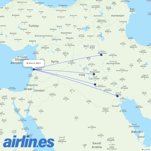 Iraqi Airways at BEY route map