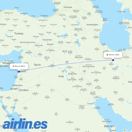 Iran Air at BEY route map