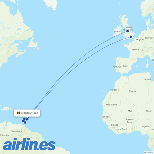 Virgin Atlantic at BGI route map