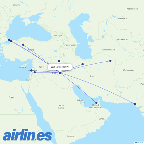 Fly Baghdad at BGW route map
