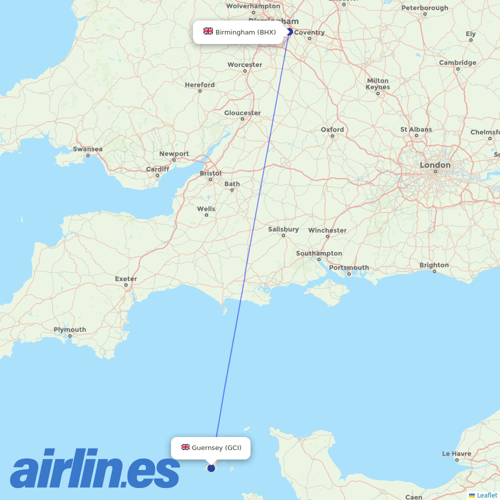 Aurigny at BHX route map