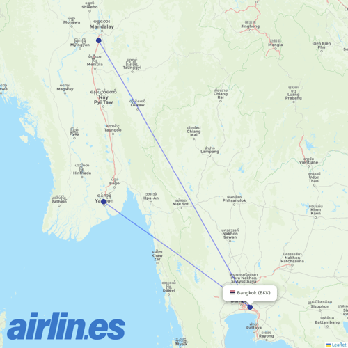 Myanmar Airways International at BKK route map