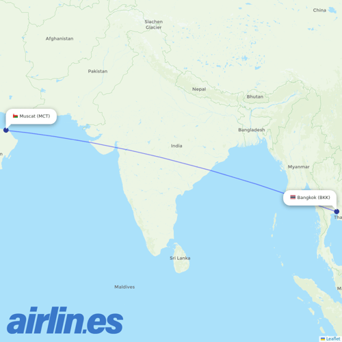Oman Air at BKK route map