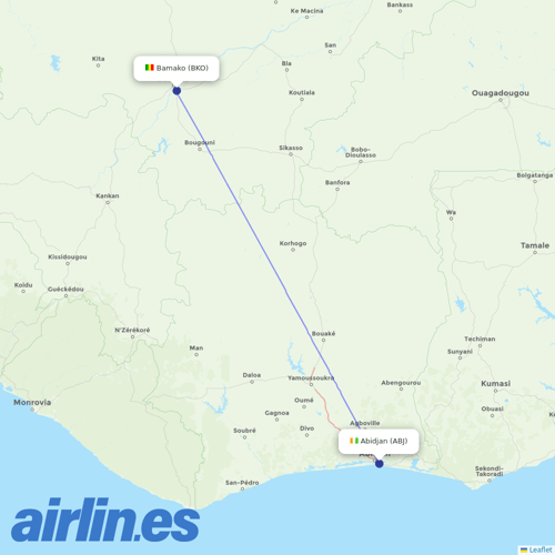 Air Cote D'Ivoire at BKO route map