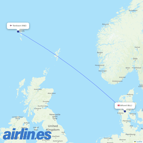Atlantic Airways at BLL route map