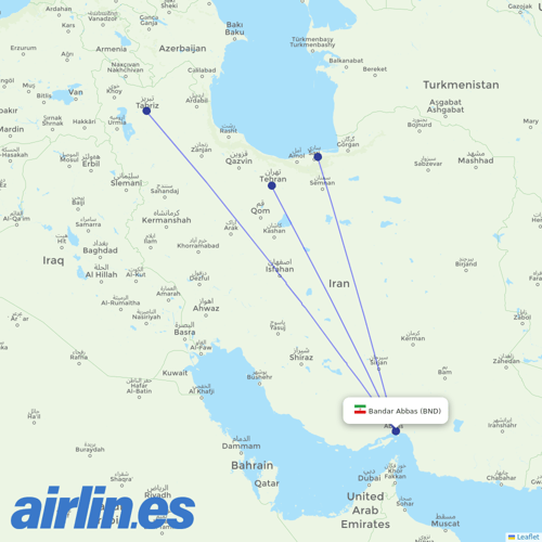 Qeshm Air at BND route map