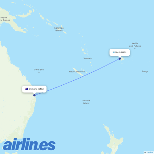 Fiji Airways at BNE route map
