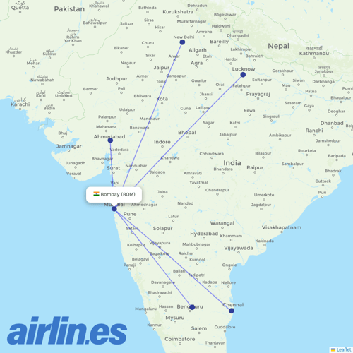 Starlight Airline at BOM route map