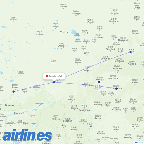 Tibet Airlines at BPX route map