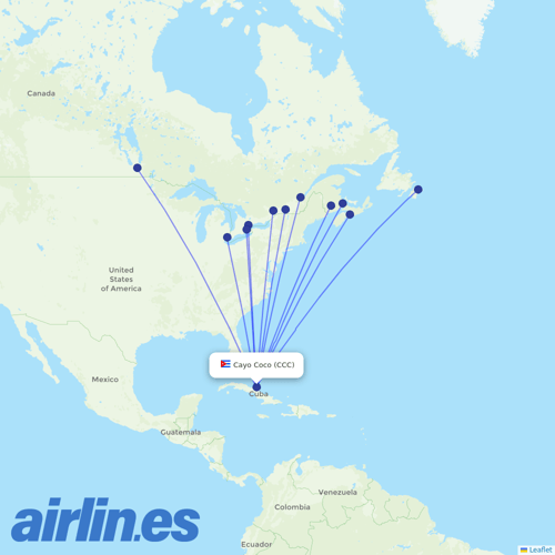 Sunwing Airlines at CCC route map