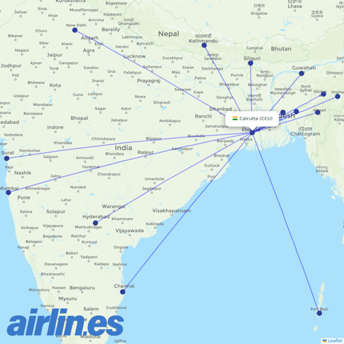 Air India at CCU route map