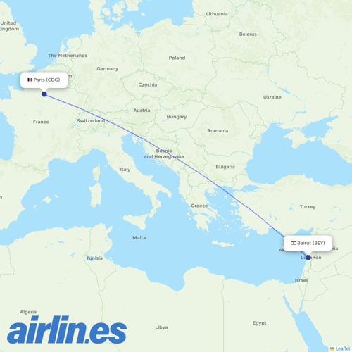 Middle East Airlines at CDG route map