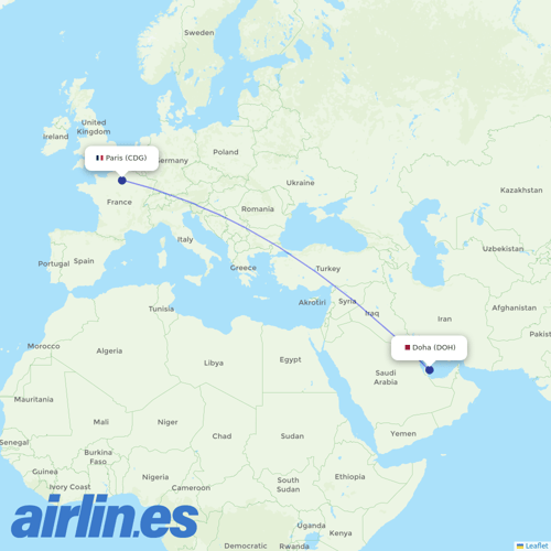 Qatar Airways at CDG route map