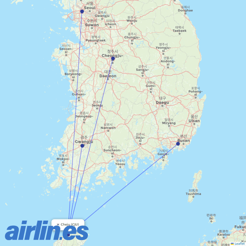 Korean Air at CJU route map