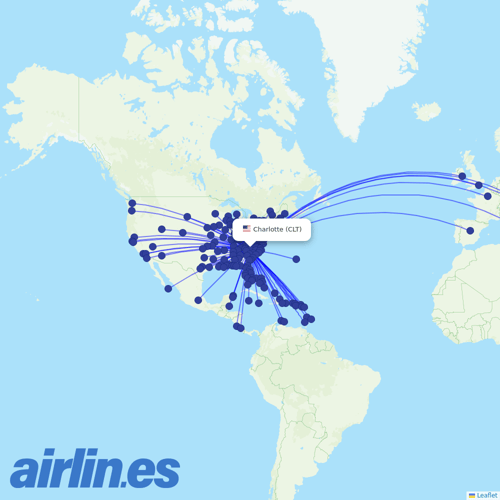 American Airlines at CLT route map