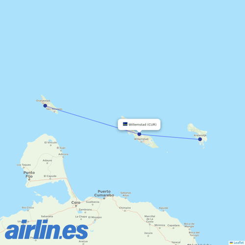 Divi Divi Air at CUR route map