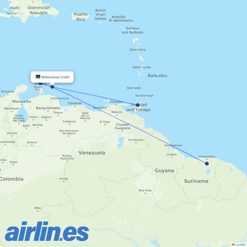 Surinam Airways at CUR route map
