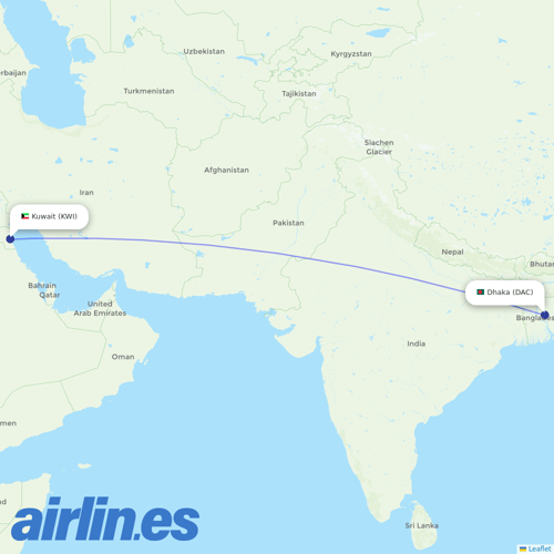 Kuwait Airways at DAC route map