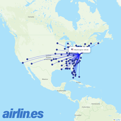 American Airlines at DCA route map