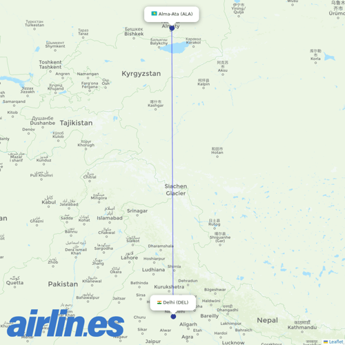 Air Astana at DEL route map
