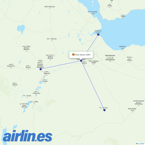 Ethiopian Airlines at DIR route map