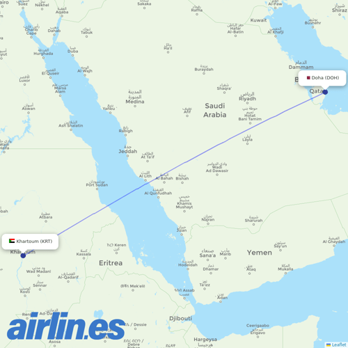 Badr Airlines at DOH route map