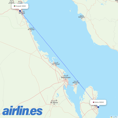 Kuwait Airways at DOH route map