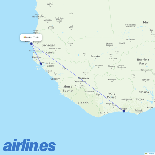 Air Cote D'Ivoire at DSS route map