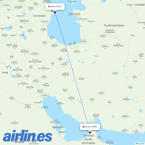 AZAL Azerbaijan Airlines at DXB route map