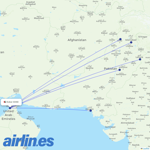 Airblue at DXB route map