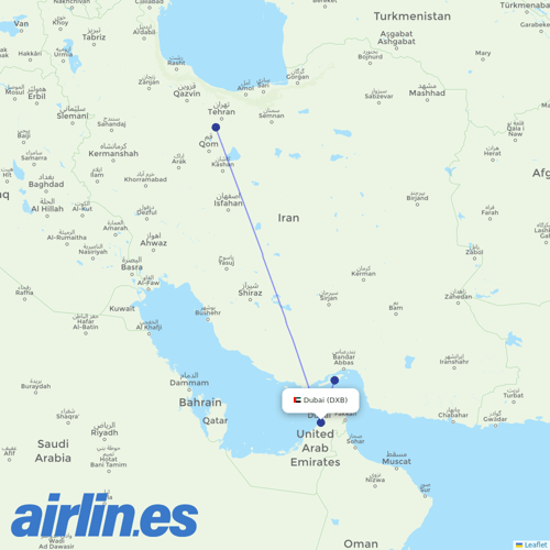 Qeshm Air at DXB route map