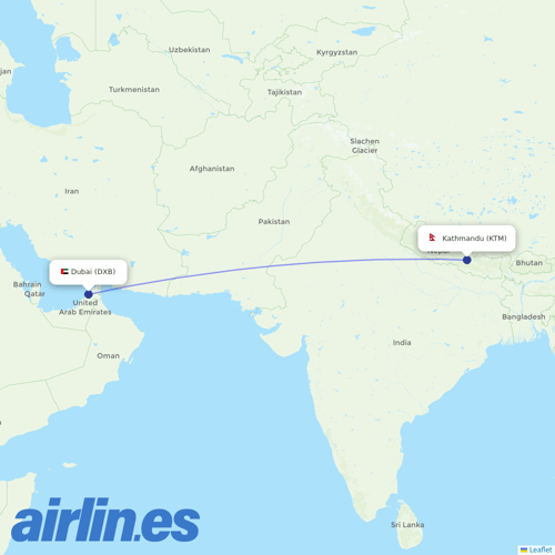 Nepal Airlines at DXB route map