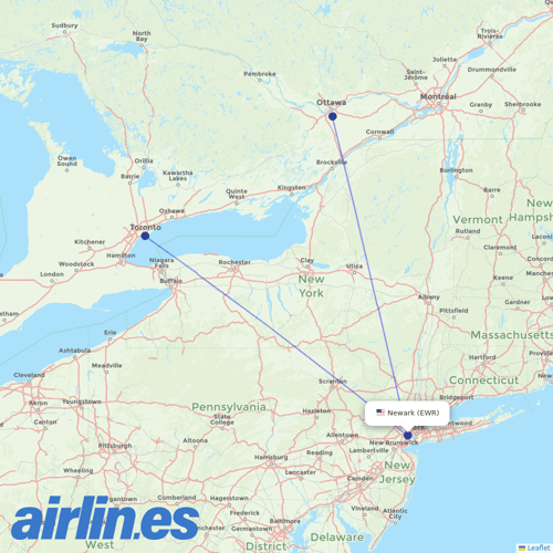 Porter Airlines at EWR route map