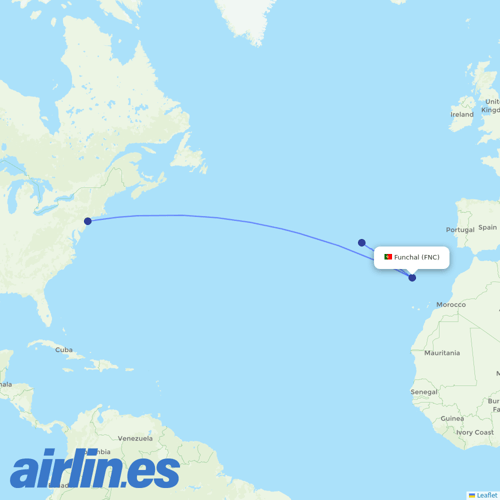 Azores Airlines at FNC route map