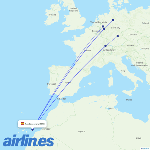 Corendon Airlines Europe at FUE route map