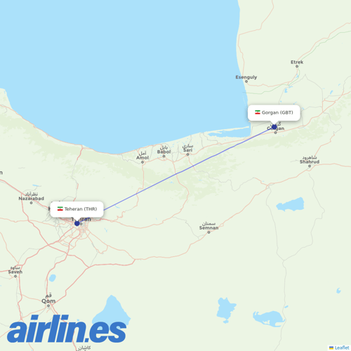 Iran Aseman Airlines at GBT route map