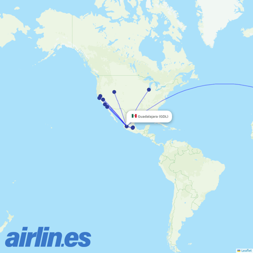 Aeromexico at GDL route map