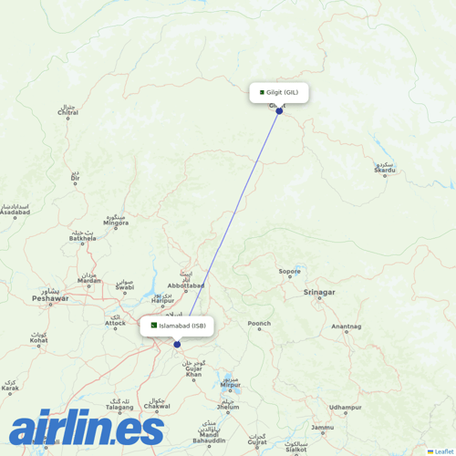 Pakistan International Airlines at GIL route map