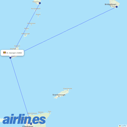 Caribbean Airlines at GND route map