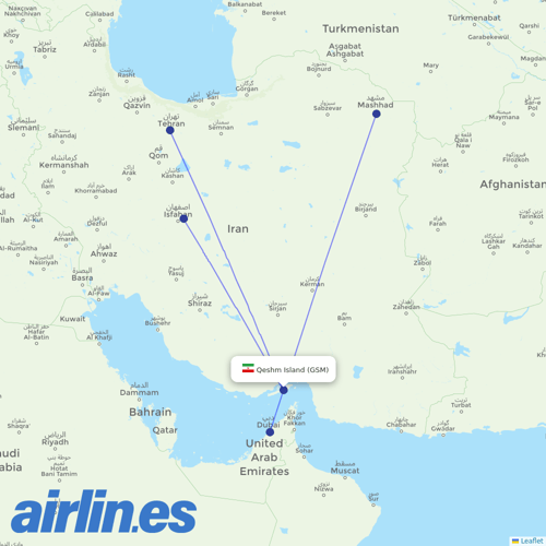Qeshm Air at GSM route map