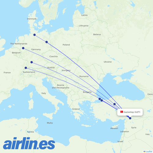 Turkish Airlines at GZT route map