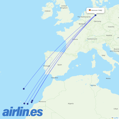 Corendon Airlines Europe at HAJ route map