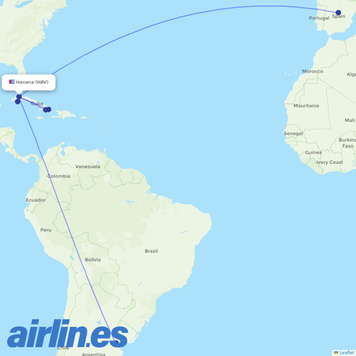 Cubana de Aviacion at HAV route map